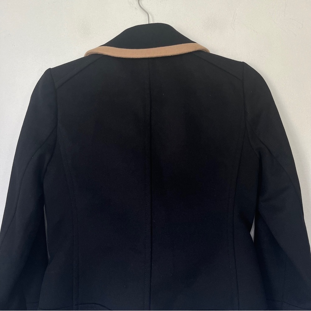 J. Crew Peacoat Wool by Nello Gori Size P2 Double Breasted Black Tan Trim - Picture 6 of 11